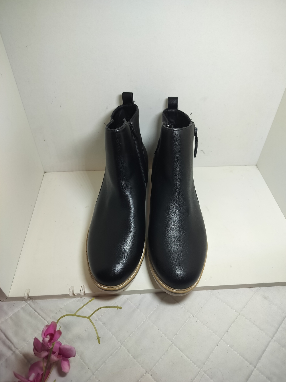 Black Chelsea Ankle Boots with Beige Sole